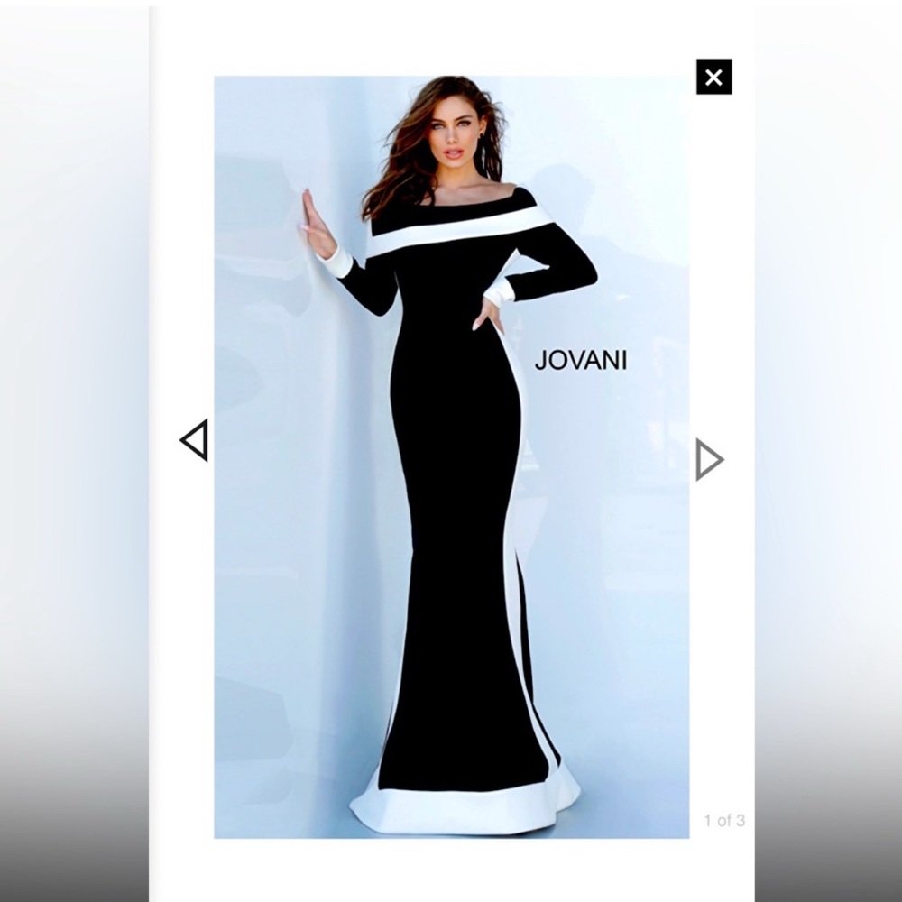 Jovani Elegant Black and White Long Sleeve Dress
